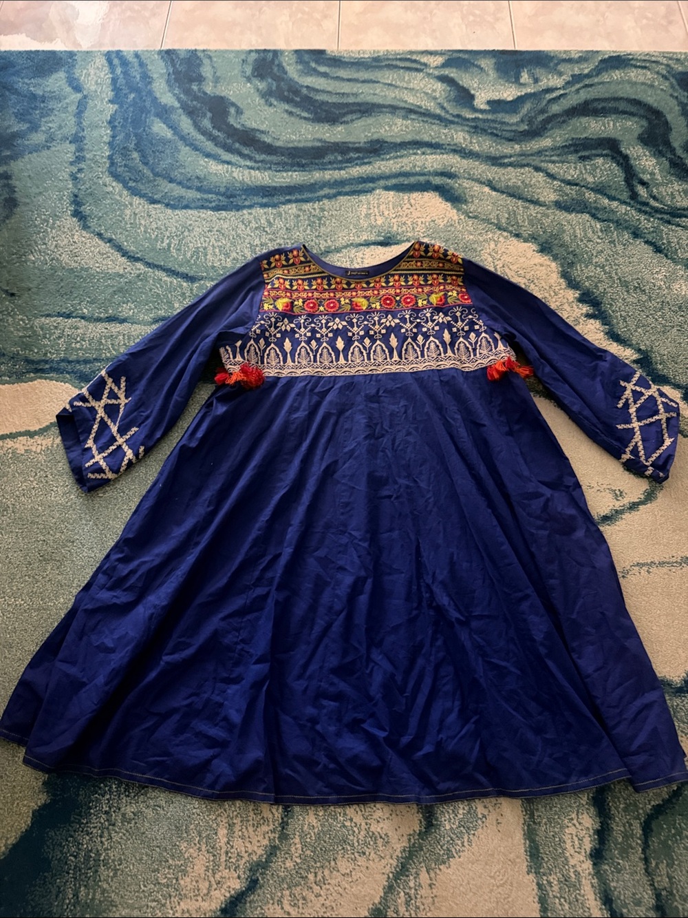 J. Peterman Royal Blue Embroidered Long Sleeve Kurta